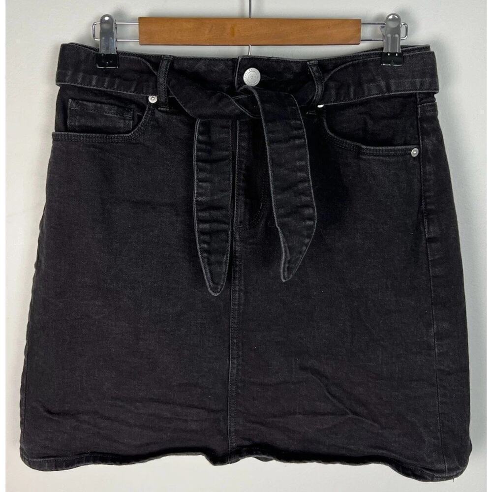 Loft Outlet Black Denim Mini Skirt Size 4 Belted High Rise Cotton Blend Casual